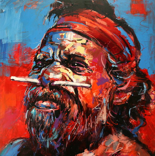 Portrait of Australian Indigenous Man by Jos Coufreur, Painting for Sale on Singulart