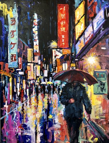 Tokyo in the Rain II by Jos Coufreur (2021) : Painting