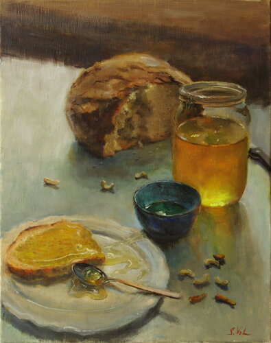 Brot mit Honig van Svitlana Vol, Schilderij te koop op Singulart