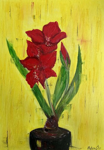 FLOWER AMARYLLIS di Helen She, Pittura in vendita su Singulart