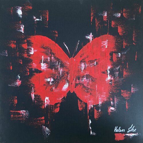 BUTTERFLY MATRIX RED di Helen She, Pittura in vendita su Singulart