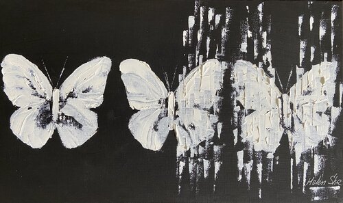 BUTTERFLY MATRIX BLACK AND WHITE di Helen She, Pittura in vendita su Singulart