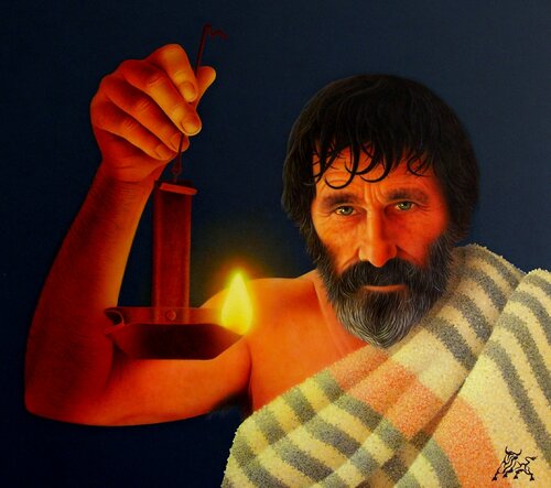 Busco a un hombre honesto - Diógenes el Cínico van Toro Tribal, Schilderij te koop op Singulart