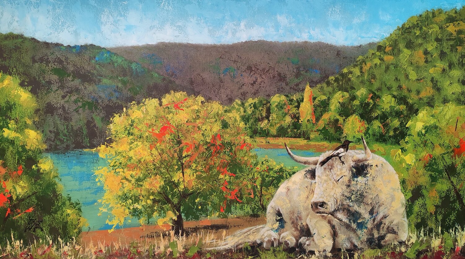 OTOÑO EN LOS BANCALICOS Toro Tribal Dipinto originale in vendita