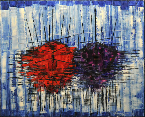 Barcas imaginarias rojas y violetas von Jaime Nowinski, Malerei kaufen auf Singulart