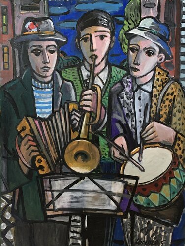 Tres Músicos Callejeros di Lorenzo González Sánchez, Pittura in vendita su Singulart