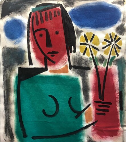 Mujer con flores by Lorenzo González Sánchez, Painting for Sale on Singulart