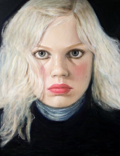 Girl in Blue Polo Neck par Sarah McGinity, Peinture en vente sur Singulart