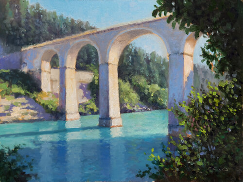 Pont ferroviaire à Sisteron par Pascal Giroud, Peinture en vente sur Singulart
