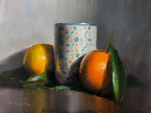 Clémentines et Tasse by Pascal Giroud, Painting for Sale on Singulart