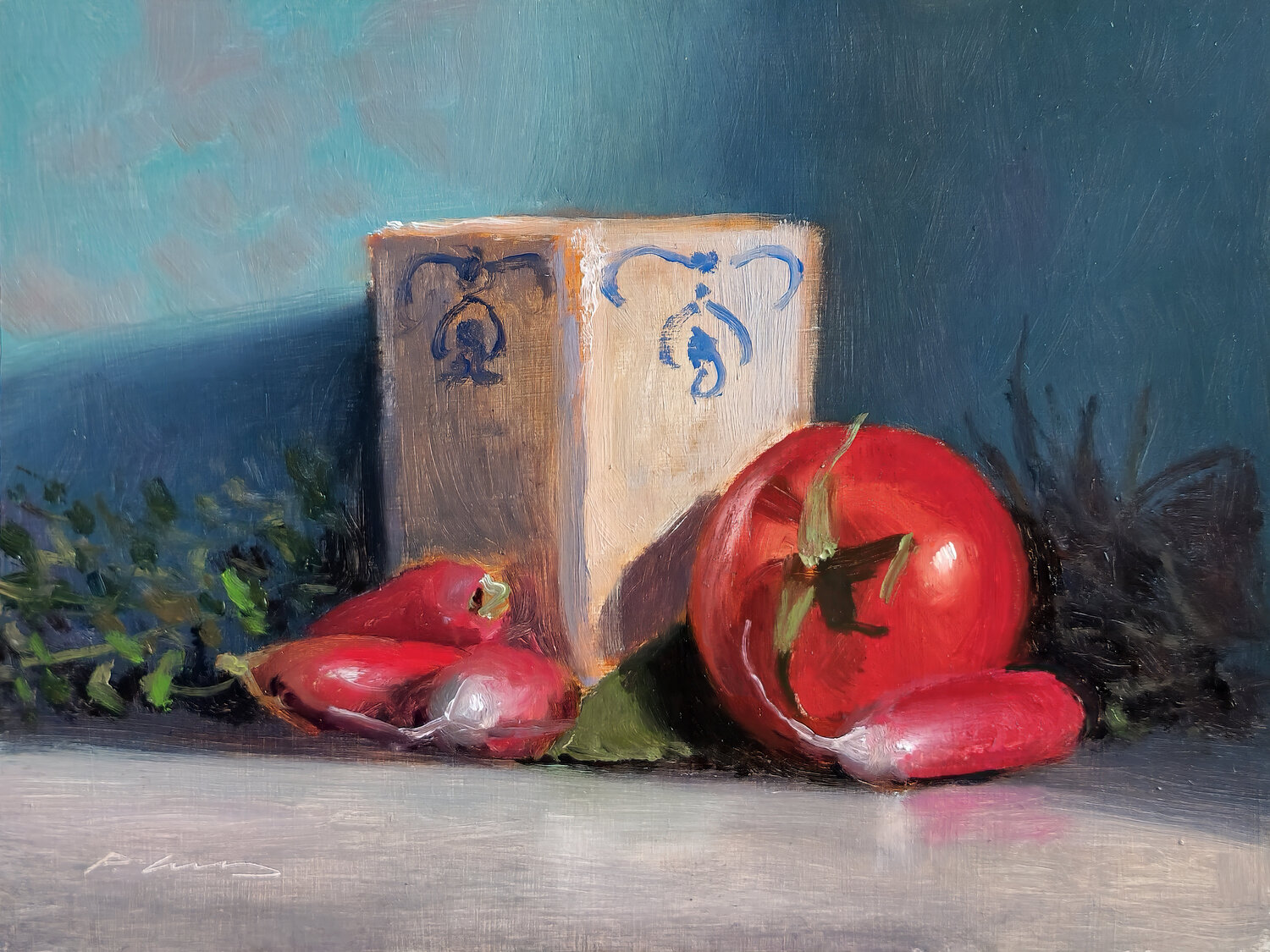 Tomates et Radis Pascal Giroud Peinture originale à vendre