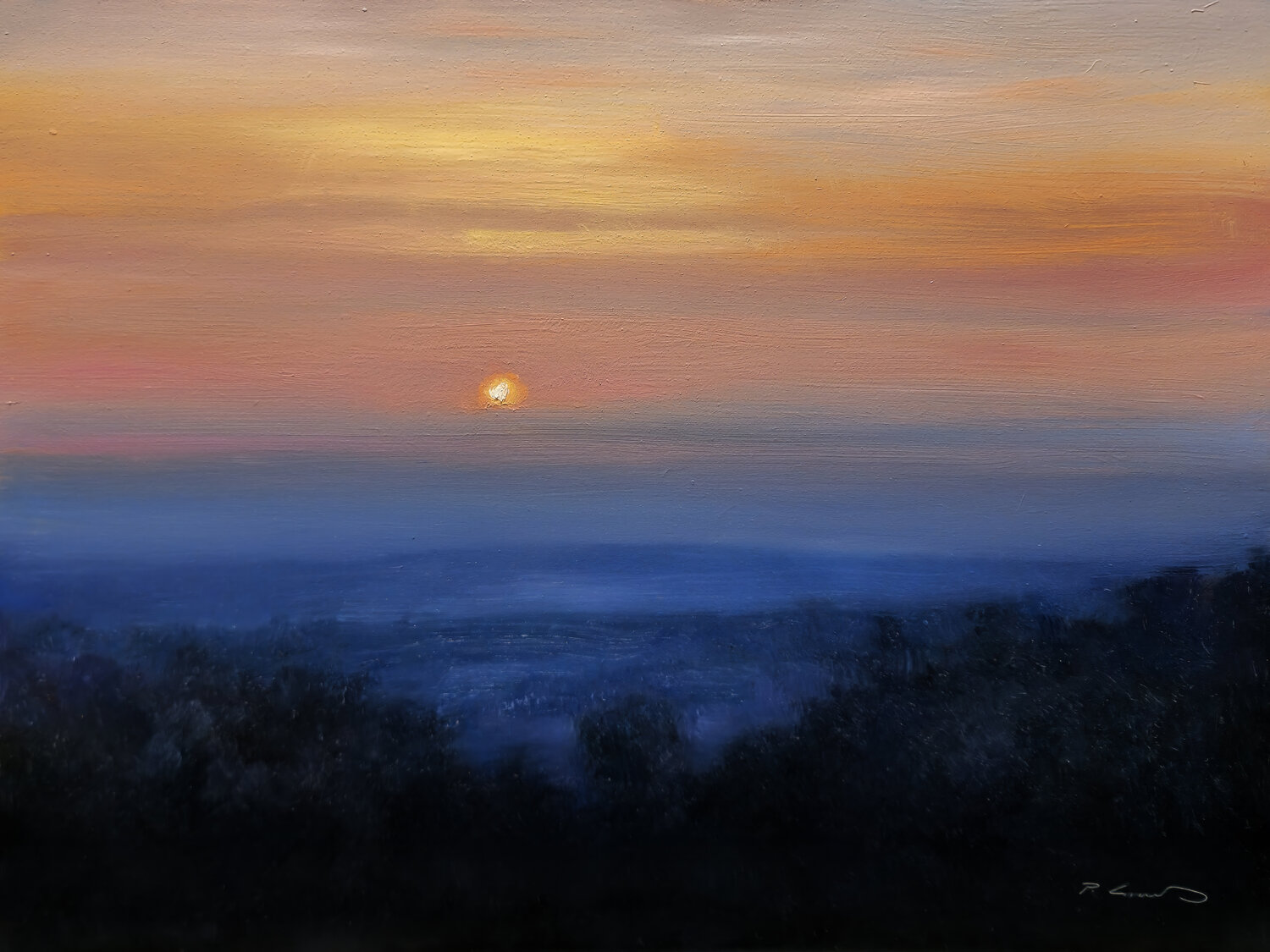 Coucher de soleil sur la Durance Pascal Giroud Dipinto originale in vendita
