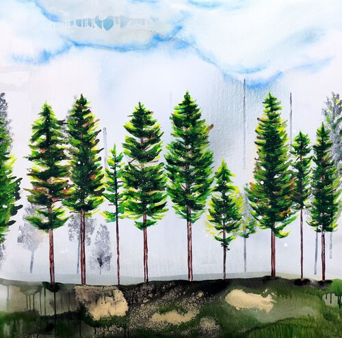 Trees of stillness 03 di POOVI ART, Pittura in vendita su Singulart