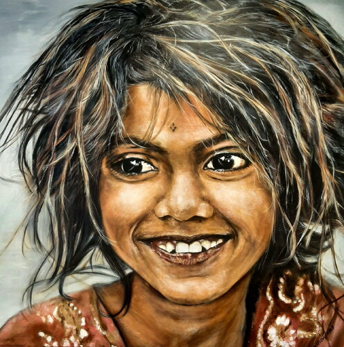 Kleine Inderin di Dagmar Ridky, Pittura in vendita su Singulart
