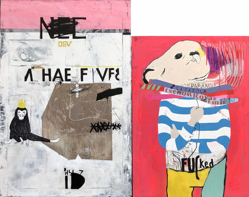 Mono y Banana par Mina Ilic, Peinture en vente sur Singulart