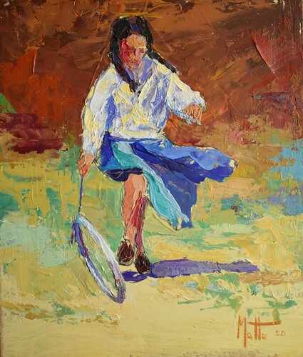 Bimba col cerchio di Gianni Mattu, Pittura in vendita su Singulart