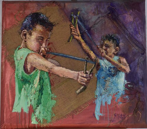 A caccia con la fionda de Gianni Mattu, Pintura a la venta en Singulart