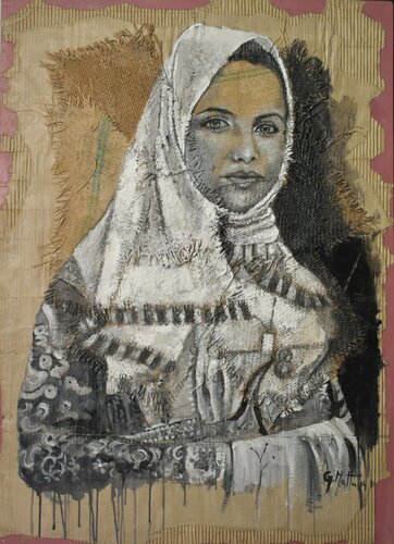 Ragazza in costume di Fonni di Gianni Mattu, Pittura in vendita su Singulart