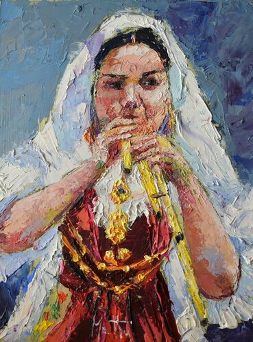 Suonatrice di launeddas par Gianni Mattu, Peinture en vente sur Singulart