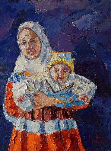 Mamma con bimba van Gianni Mattu, Schilderij te koop op Singulart