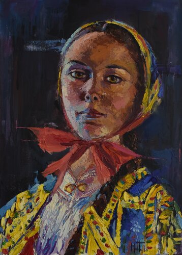 Ragazza in abito tradizionale di Desulo di Gianni Mattu, Pittura in vendita su Singulart