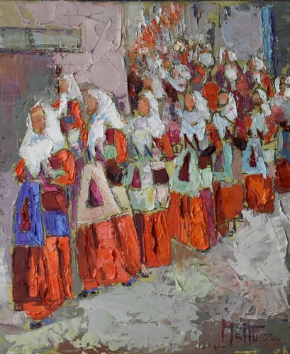 "Processione di Corpus Domini" van Gianni Mattu, Schilderij te koop op Singulart