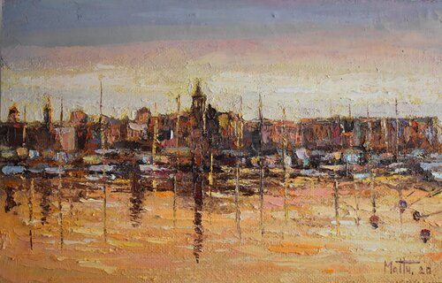 Tramonto sul porto 2 van Gianni Mattu, Schilderij te koop op Singulart