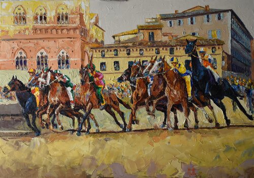 Partenza al palio di Siena by Gianni Mattu, Painting for Sale on Singulart