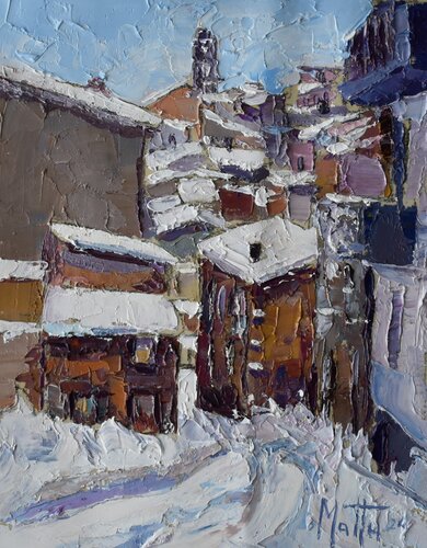 Scorcio innevato "Fonni" di Gianni Mattu, Pittura in vendita su Singulart