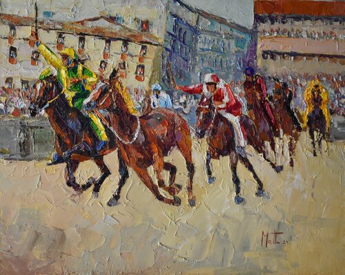 Cavallo scosso al palio by Gianni Mattu, Painting for Sale on Singulart
