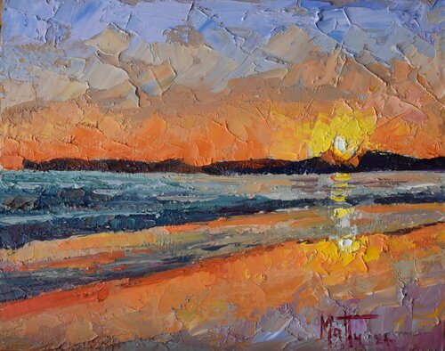 Spiaggia al tramonto van Gianni Mattu, Schilderij te koop op Singulart