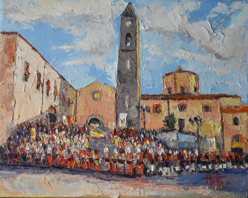 Attesa per la processione van Gianni Mattu, Schilderij te koop op Singulart