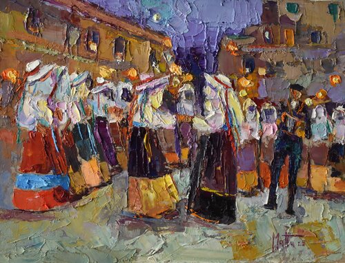 Ballo in piazza "mascheras Limpias"Fonni van Gianni Mattu, Schilderij te koop op Singulart