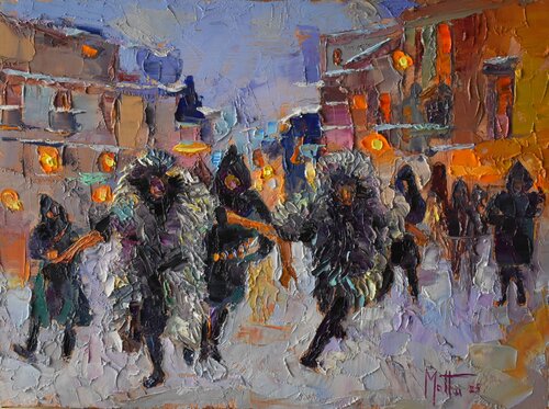 Urthos e buttudos "maschere tradizionali di Fonni" van Gianni Mattu, Schilderij te koop op Singulart