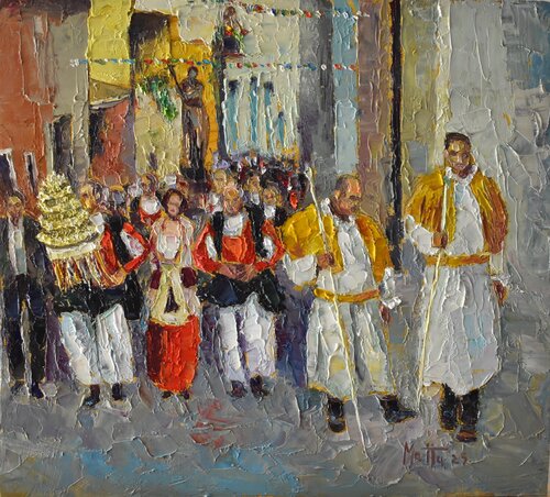 Processione" Su cohone e Vrores" van Gianni Mattu, Schilderij te koop op Singulart