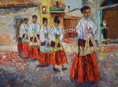 Bimbe in processione a Fonni. von Gianni Mattu, Malerei kaufen auf Singulart