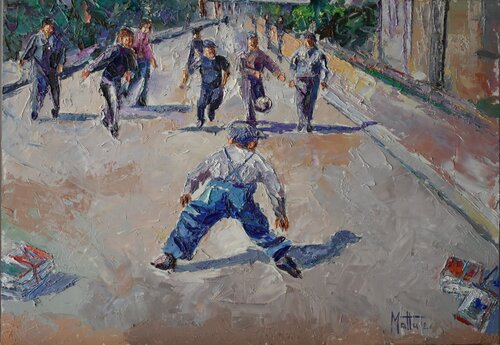 La partita dopo la scuola di Gianni Mattu, Pittura in vendita su Singulart