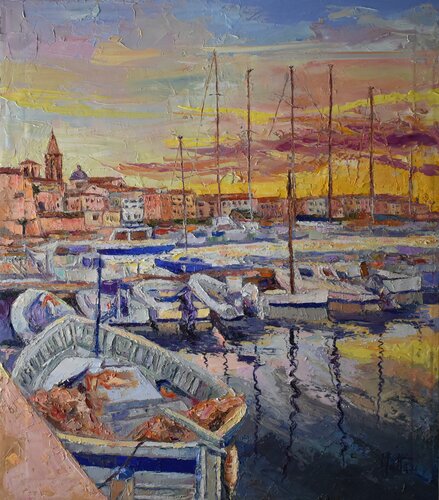 Tramonto sul porto by Gianni Mattu, Painting for Sale on Singulart