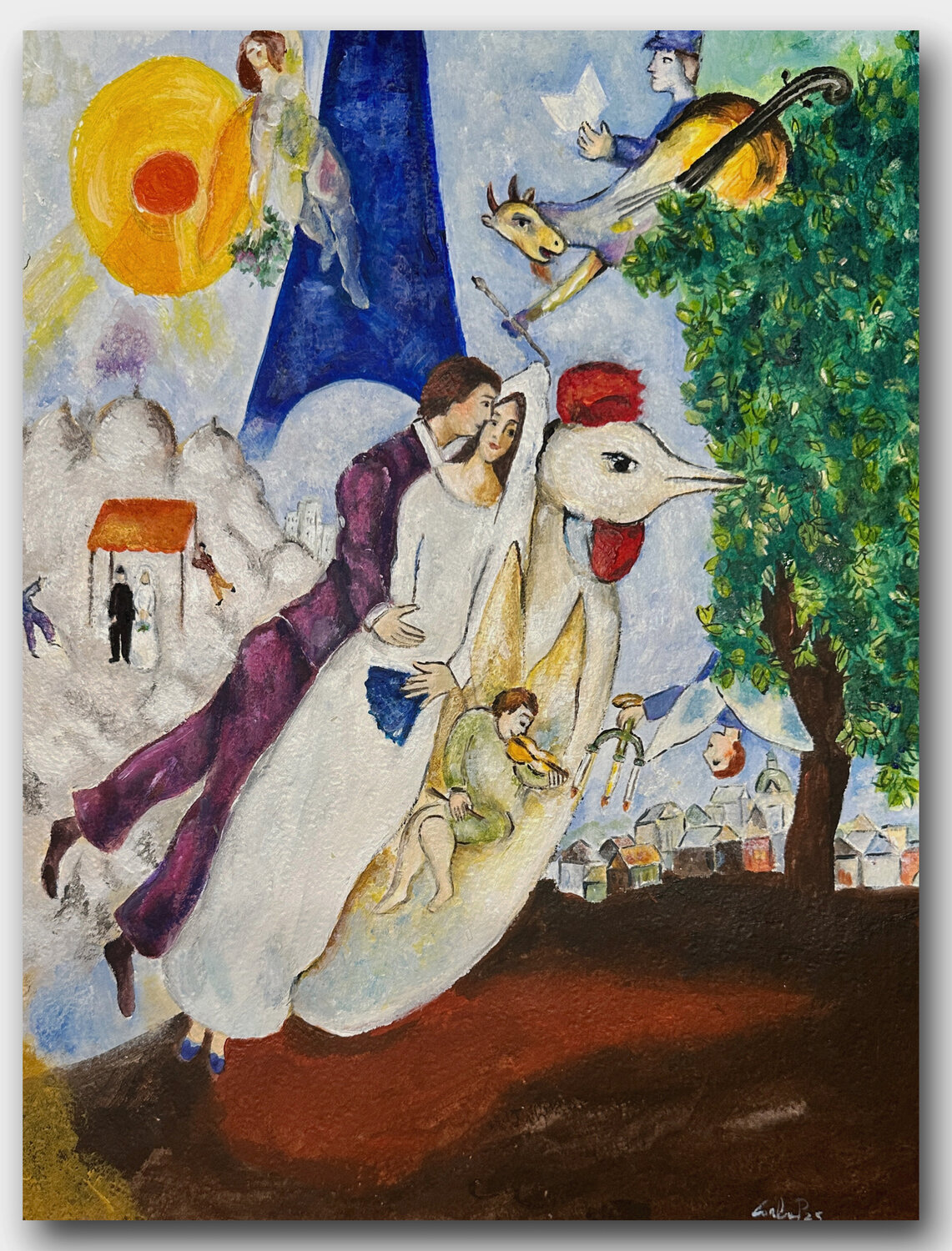 gli sposi-omaggio a chagal Carla Pistola Dipinto originale in vendita
