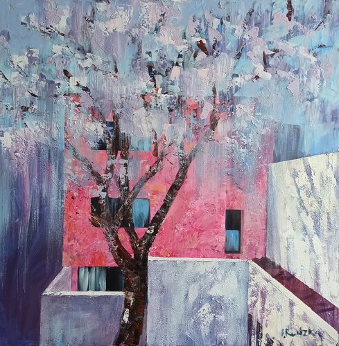 Blooming pink house di IZABELA Rudzka, Pittura in vendita su Singulart