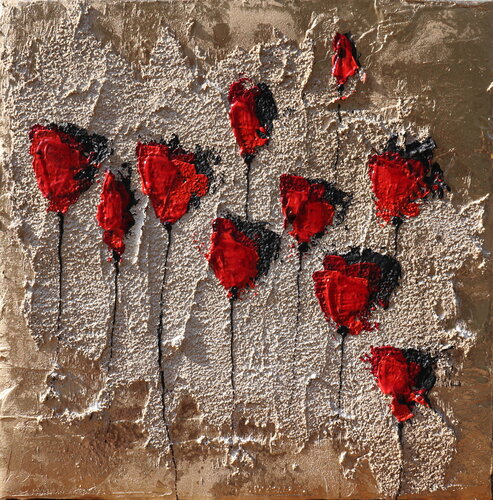 poppies gold and sand II van Donatella Marraoni, Schilderij te koop op Singulart