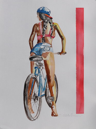 me...and my bike di Donatella Marraoni, Pittura in vendita su Singulart