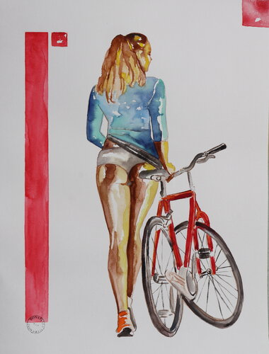 my friend...and her bike di Donatella Marraoni, Pittura in vendita su Singulart