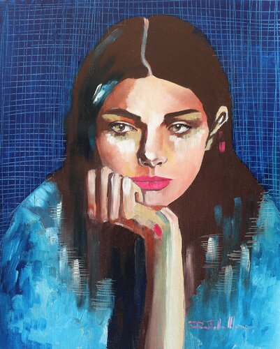 portrait in blue von Donatella Marraoni, Malerei kaufen auf Singulart