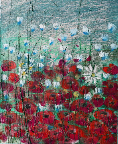 poppies in the blu sky di Donatella Marraoni, Pittura in vendita su Singulart