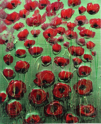 poppies in green van Donatella Marraoni, Schilderij te koop op Singulart