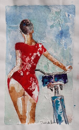 woman in red di Donatella Marraoni, Pittura in vendita su Singulart