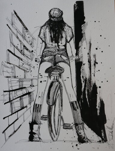 lovely bike - ink di Donatella Marraoni, Opera su carta in vendita su Singulart