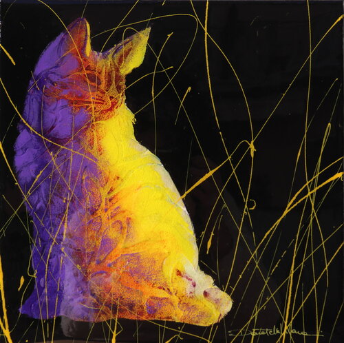 GATTO POP viola de Donatella Marraoni, Pintura a la venta en Singulart
