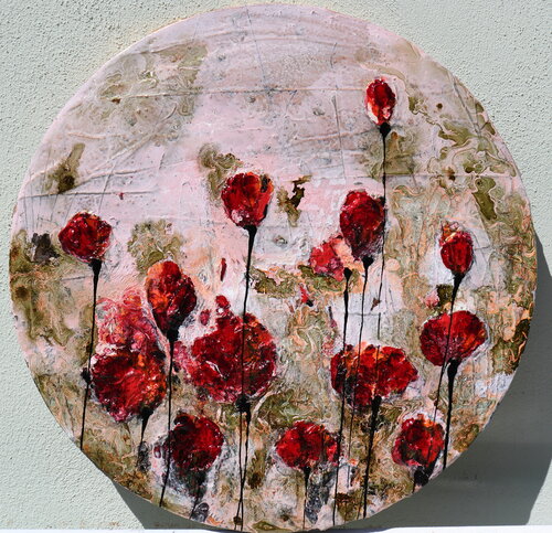 Poppies... red flowers in circle par Donatella Marraoni, Peinture en vente sur Singulart